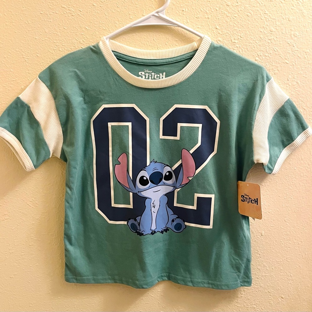 Lilo & Stitch Girls Nice Short Sleeve Shirt 14/16 NWT Green and Cream